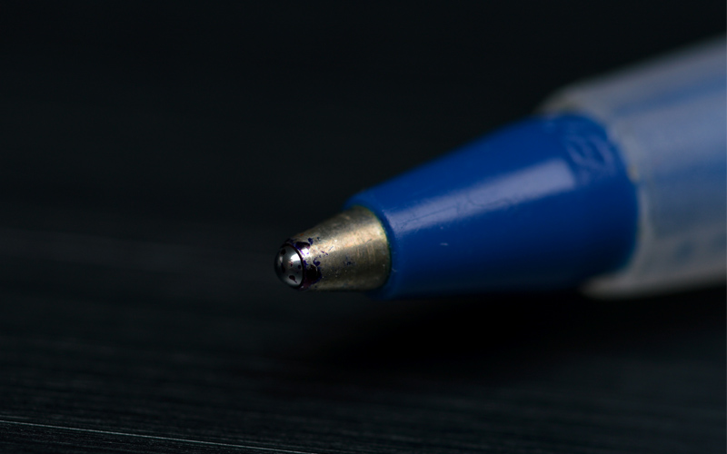 Ballpoint pen, pen, ink, blue