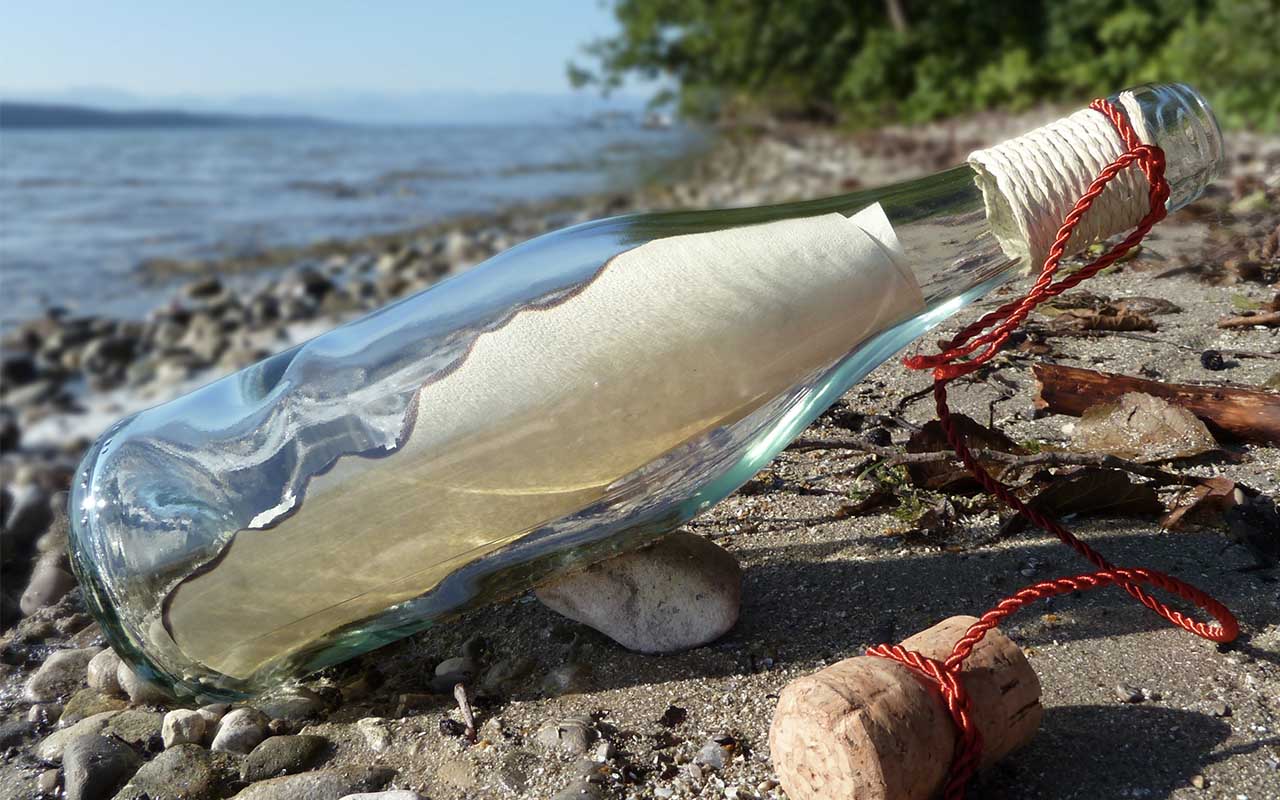 message in a bottle, history, couple, wedding, vows, love, coincidence