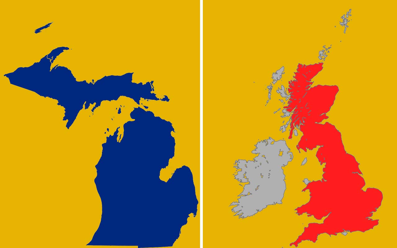 Michigan, UK, Great Britain, facts, countries, states